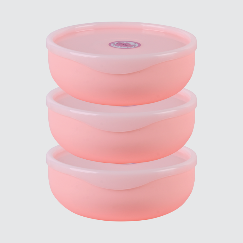 Pack of 3 Round Airtight Food Bowl - Hard Lid Food Container, Leakproof Storage Box for Fresh Food, Snacks, Meal Prep - Splash 650ML - Food Container