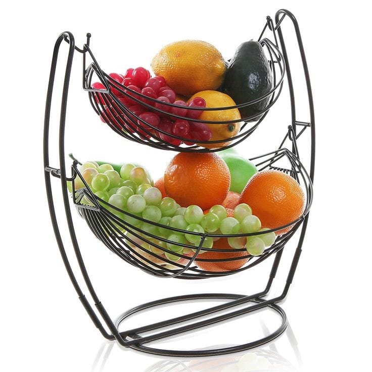 Kitchen Organizer, 1 and 2 Tier Fruit Basket in Oval Swing made of prime quality iron frame and black powder coating on it