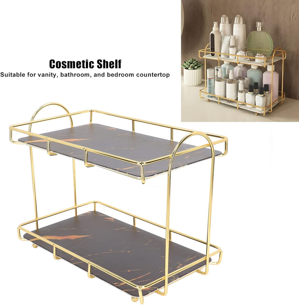 Double-Shelf Vanity Tray - Stylish Makeup & Perfume Organizer with Multi-Purpose Functionality