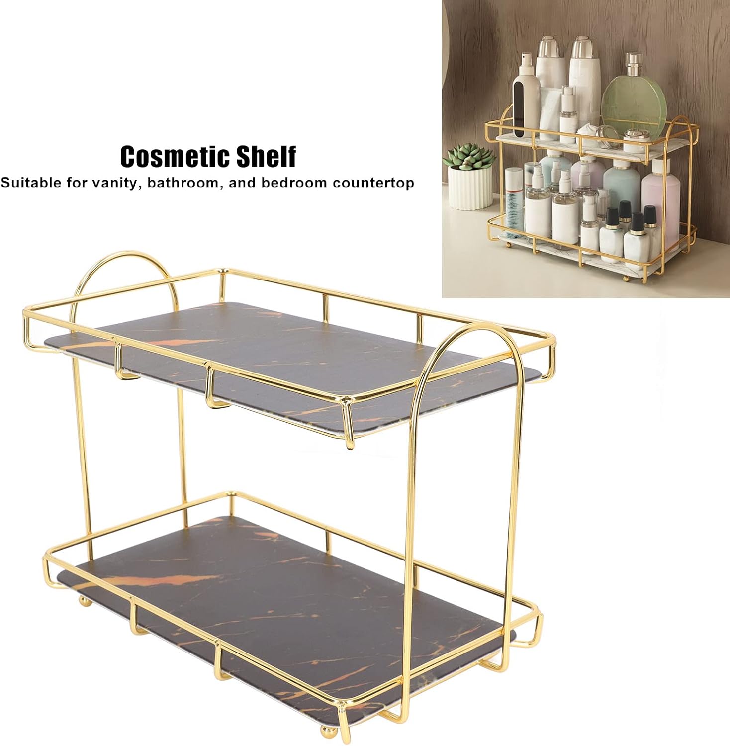 Double-Shelf Vanity Tray - Stylish Makeup & Perfume Organizer with Multi-Purpose Functionality