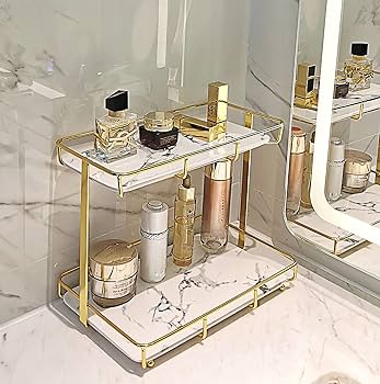 Double-Shelf Vanity Tray - Stylish Makeup & Perfume Organizer with Multi-Purpose Functionality