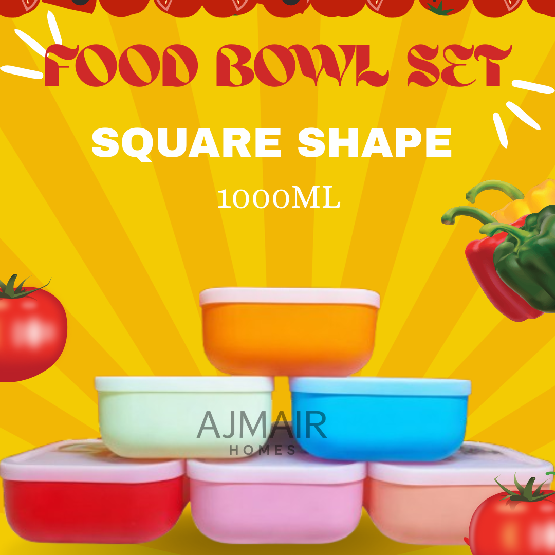 Food Bowl Set / Pack of Two and Three / Square Shape with Hard Lid
