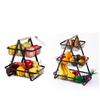 Kitchen Organizer / 2 and 3 Wooden Handled Counter Top Fruit and vegetables Baskets / Made of prime quality iron frame having powder coating on it