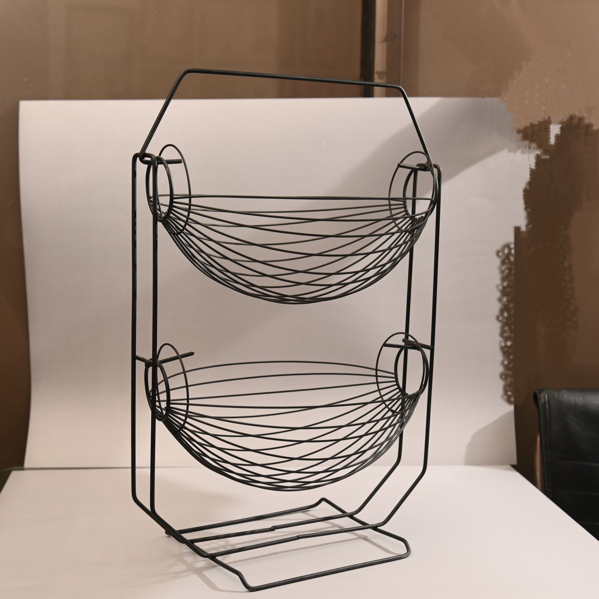 Kitchen Organizer, 1 and 2 Tier Fruit Basket in Oval Swing made of prime quality iron frame and black powder coating on it