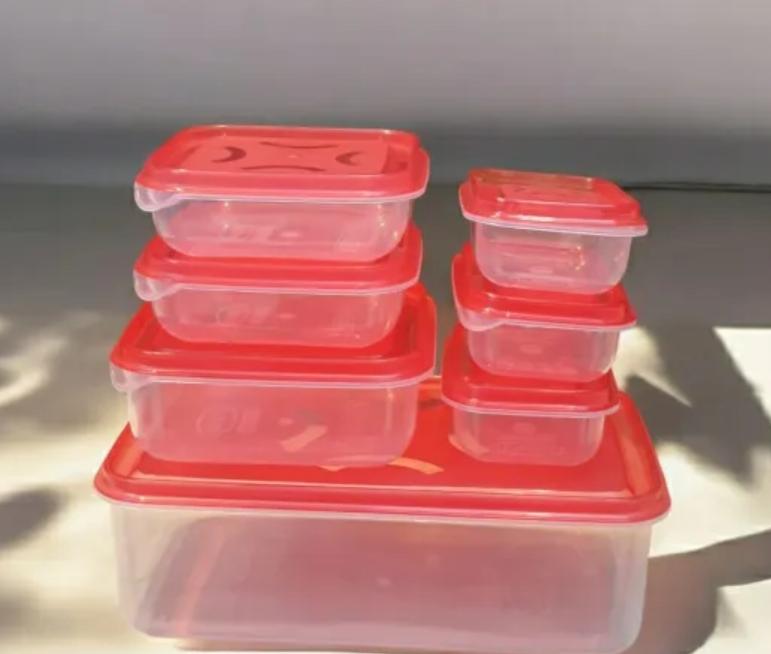 IKEA STYLE FOOD CONTAINERS, THUMB LOCK FOOD CONTAINER, STACKABLE PLASTIC STORAGE BOXES 7 PCS SET, 4 AMAZING COLOURS