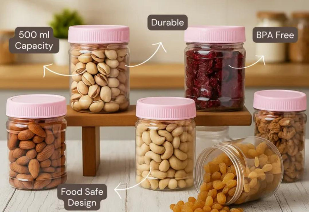 500ml Food Storage Jars – BPA-Free, Durable Plastic – 5 Color Options (Pink, Red, Green, White, Blue)