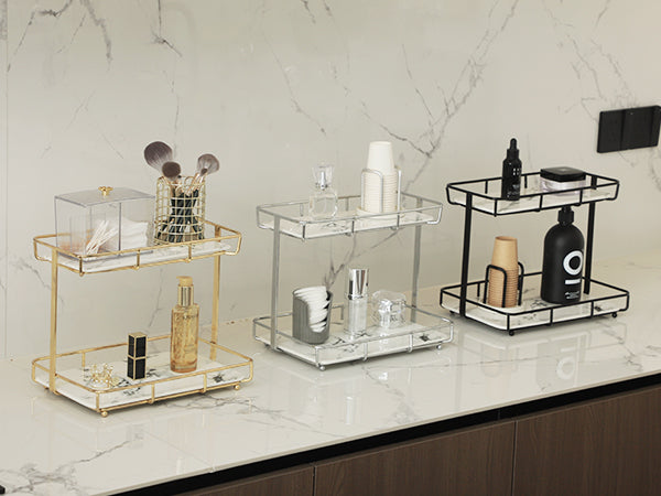 Double-Shelf Vanity Tray - Stylish Makeup & Perfume Organizer with Multi-Purpose Functionality