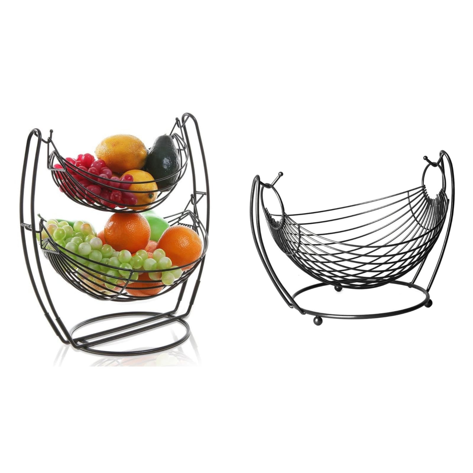 Kitchen Organizer, 1 and 2 Tier Fruit Basket in Oval Swing made of prime quality iron frame and black powder coating on it