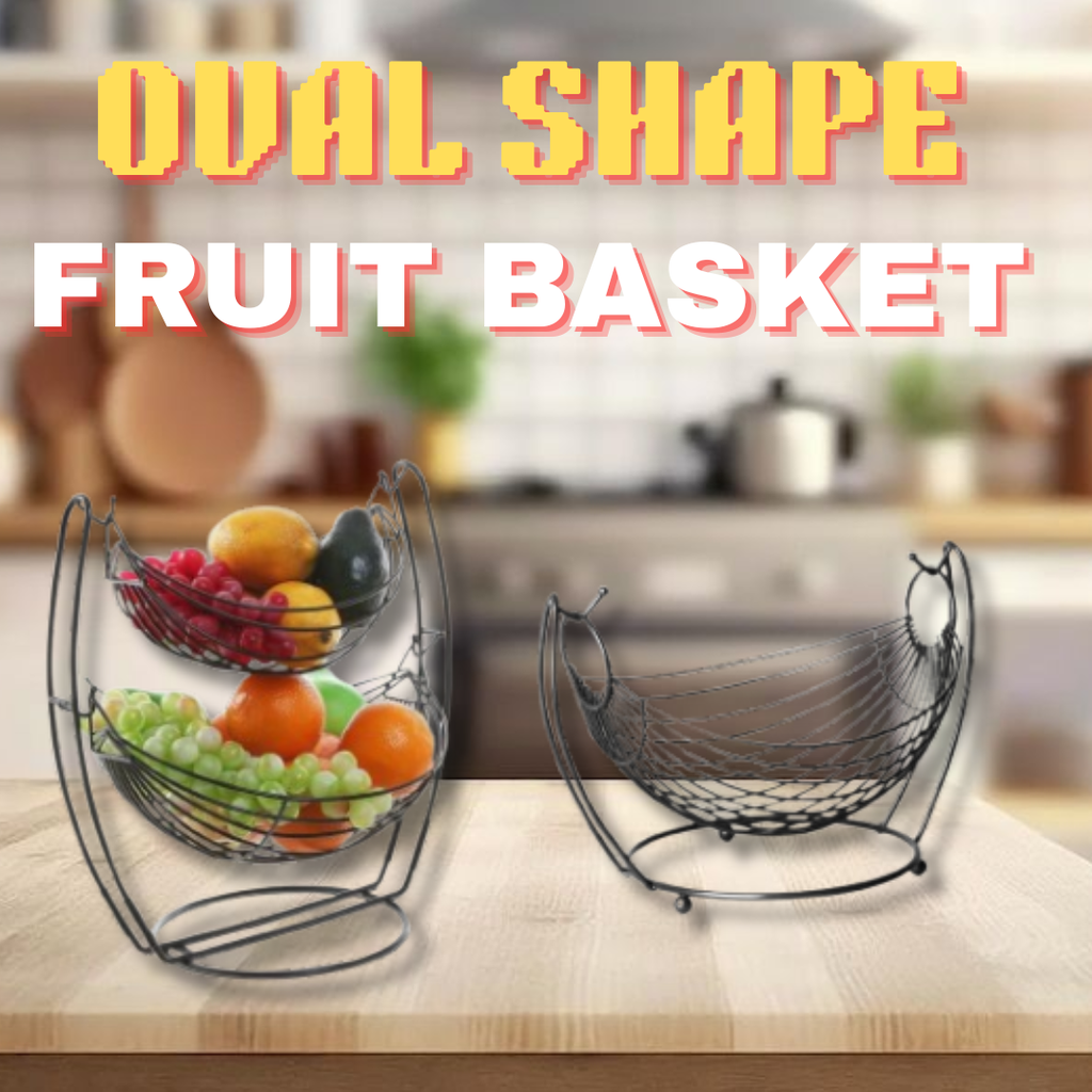 Kitchen Organizer, 1 and 2 Tier Fruit Basket in Oval Swing made of prime quality iron frame and black powder coating on it
