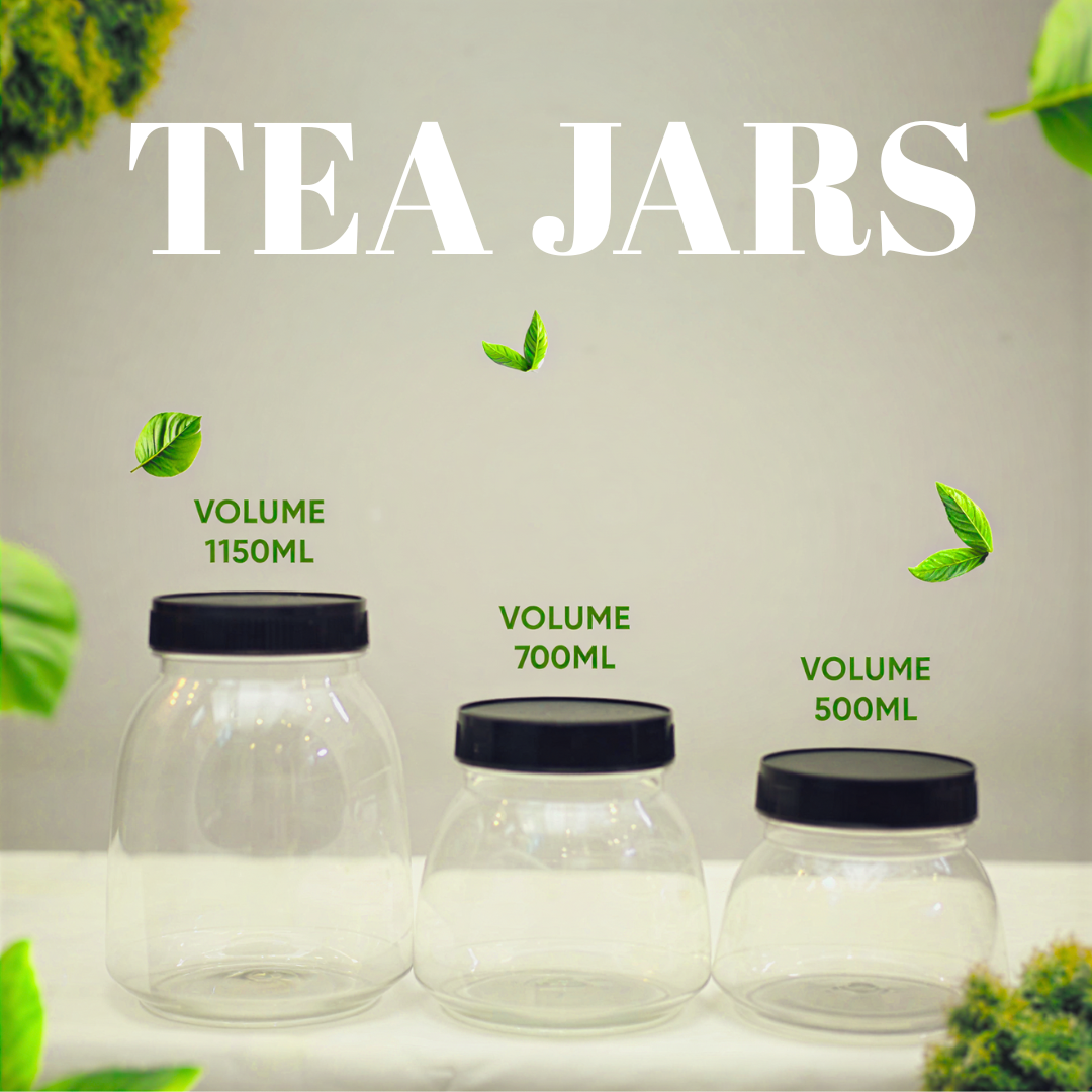 Premium PET Tea Jars - 1150ml, 700ml, 500ml | BPA-Free, Airtight Storage Containers with 81mm Neck | Ideal for Kitchen, Spices, Dry Foods & More