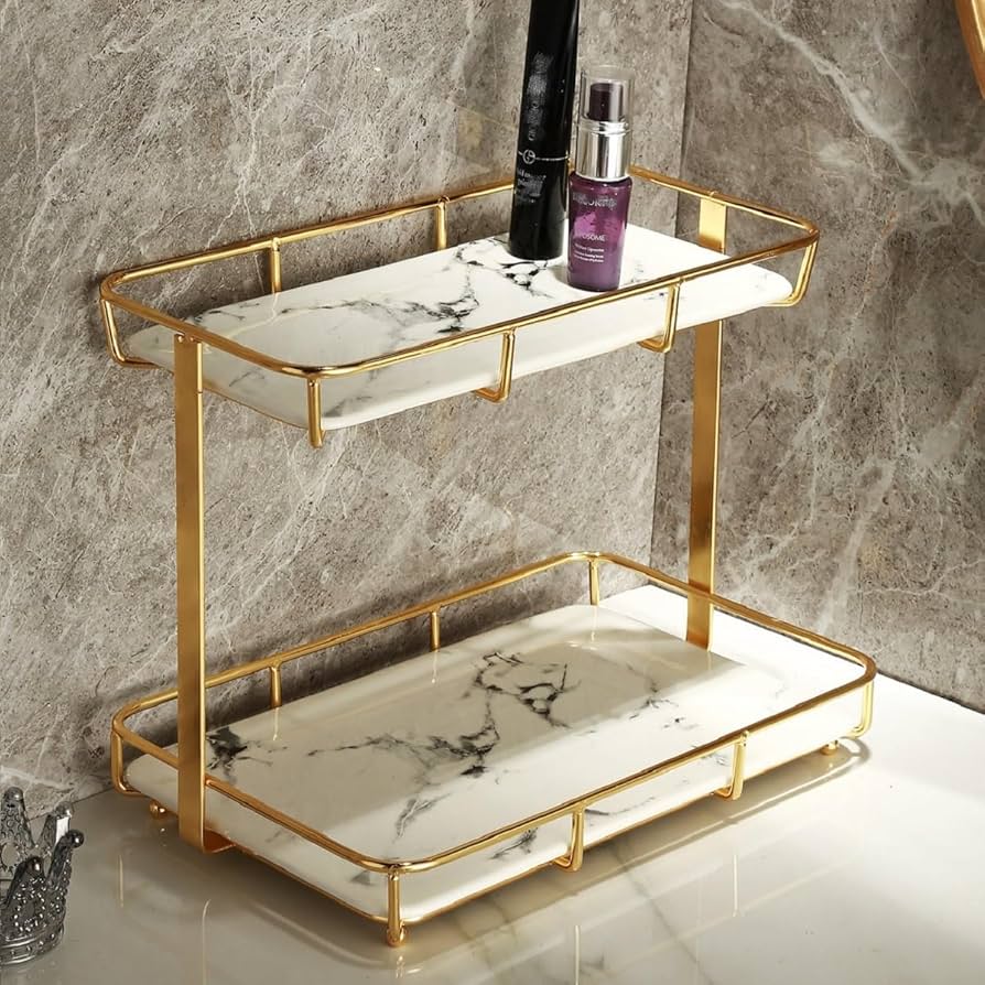 Double-Shelf Vanity Tray - Stylish Makeup & Perfume Organizer with Multi-Purpose Functionality