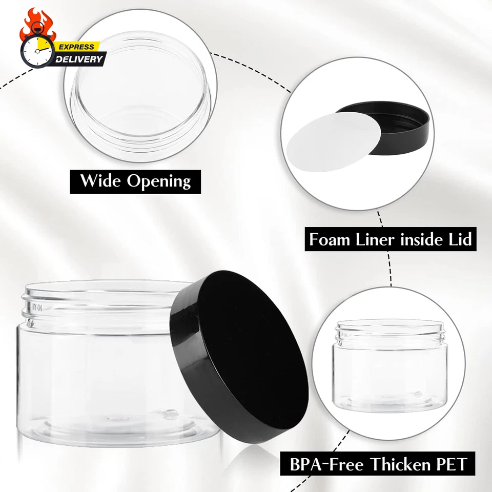 24x Small Plastic Storage Jars – 120ml (62mm) Clear Containers with Lids Perfect for Cosmetics, Jewelry, Travel & Crafts, Multi-Purpose Use