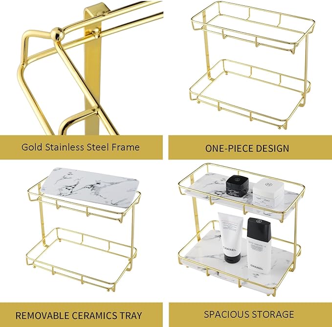 Double-Shelf Vanity Tray - Stylish Makeup & Perfume Organizer with Multi-Purpose Functionality